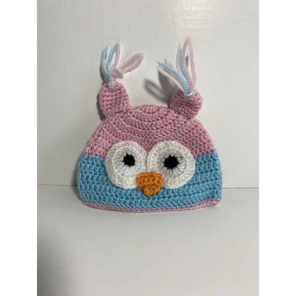 Crochet Baby Cap Owl Pink Blue